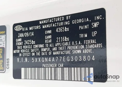 2014 Kia Optima Ex from USA, damaged, VIN 5XXGN4A77EG303804